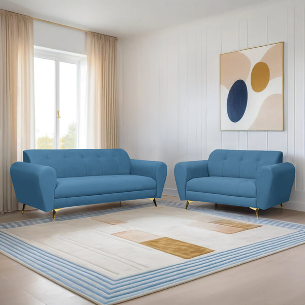 Milan Icon (3+2) Seater Sofa- ( Plush Suede Fabric - Sky Blue )