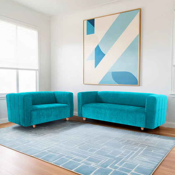 Tokyo 5 Seater Sofa- (3+2) ( Premium Molfino Fabric - Sky Blue)
