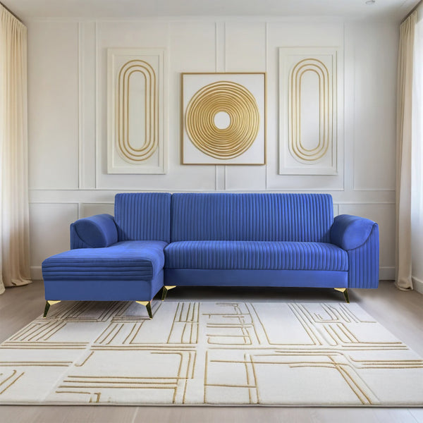 Venice 6 Seater Sofa Left Corner - ( Plush Suede Fabric - Blue )