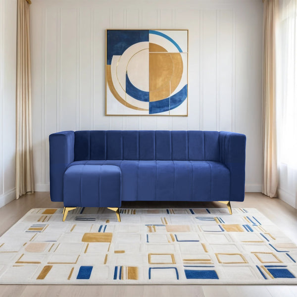 Tokyo Icon Ottoman 4 Seater Sofa - ( Plush Suede Fabric - Blue )