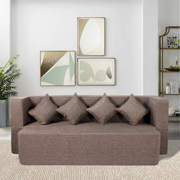 Flipper X Sofa Cum Bed - 4  Seater, Plain Cushion ( Jute Fabric, Brown  )