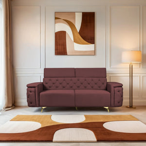 Rome 3 Seater Sofa- ( Plush Suede Fabric-Brown )