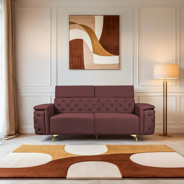 Rome 3 Seater Sofa- ( Plush Suede Fabric-Brown )