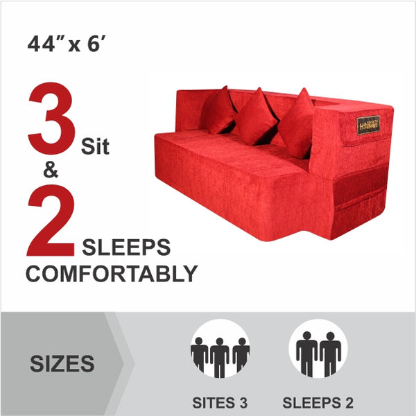 Flipper X Sofa Cum Bed - 3  Seater, Plain Cushion ( Premium Molfino Fabric, Maroon )