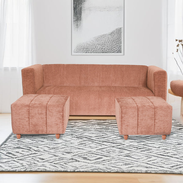 Tokyo 5 Seater Sofa with 2 Ottomans- ( Premium Molfino Fabric- Beige )