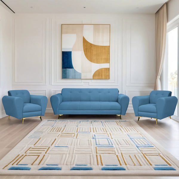 Milan Icon (3+1+1) Seater Sofa- ( Plush Suede Fabric - Sky Blue )
