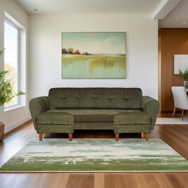 Milan 5 Seater with 2 Ottoman- ( Premium Molfino Fabric- Green )