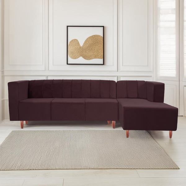 Sydney 6 Seater Sofa Set right corner- ( Plush Suede Fabric- Brown )