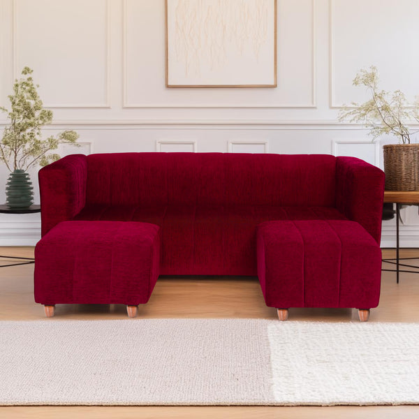 Tokyo 5 Seater Sofa with 2 Ottomans- ( Premium Molfino Fabric- Maroon )