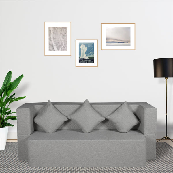Flipper X Sofa Cum Bed - 3 Seater, Same Cushion ( Jute Fabric, Light Grey )