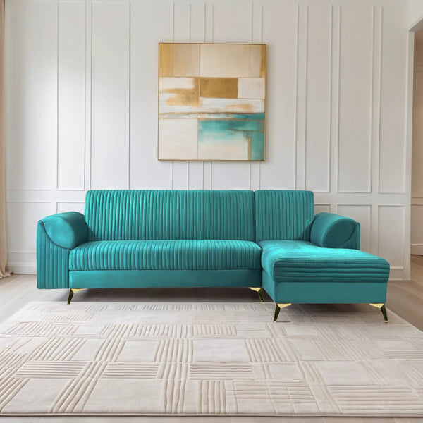 Venice 6 Seater Sofa Right Corner - ( Plush Suede Fabric - Teal )