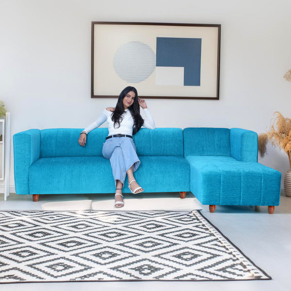 Tokyo 6 Seater Sofa Right Corner- ( Premium Molfino Fabric- Sky Blue )