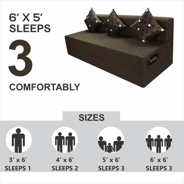 Rejoice Sofa Cum Bed - 3 Seater, Printed Cushion ( Jute Fabric, Brown )