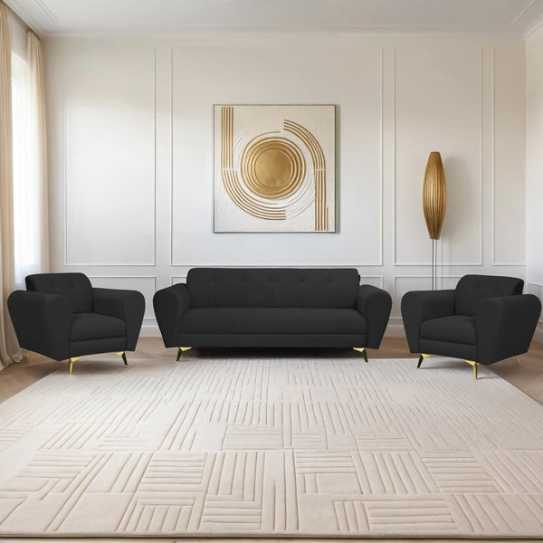 Milan Icon (3+1+1) Seater Sofa- ( Plush Suede Fabric - Black )