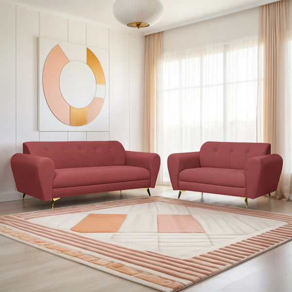 Milan Icon (3+2) Seater Sofa- ( Plush Suede Fabric - Peach )