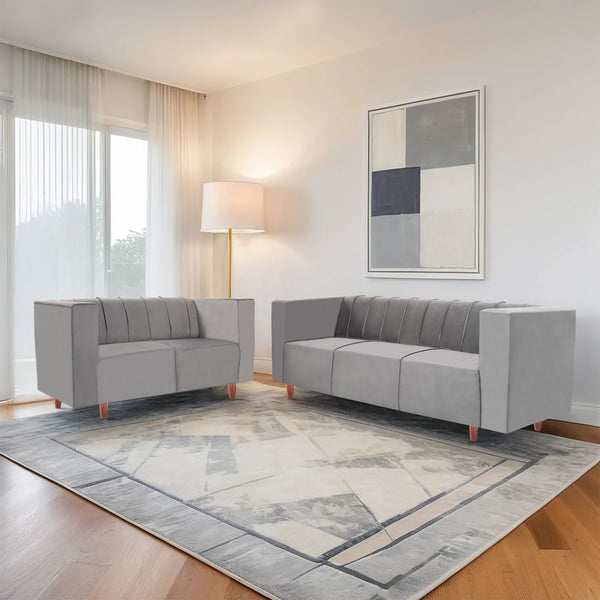 Sydney (3+2) Seater Sofa- ( Plush Suede Fabric- Grey)