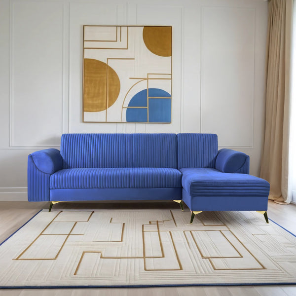 Venice 6 Seater Sofa Right Corner - ( Plush Suede Fabric - Blue )