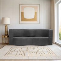 curved flipper x sofa cum bed 3 seater printed cushion jute fabric dark grey