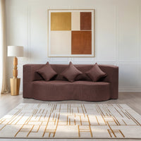 curved flipper x sofa cum bed 3 seater plain cushion jute fabric brown