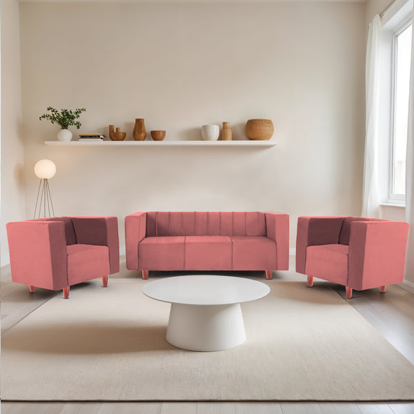 Sydney (3+1+1) Seater Sofa- ( Plush Suede Fabric- Peach )