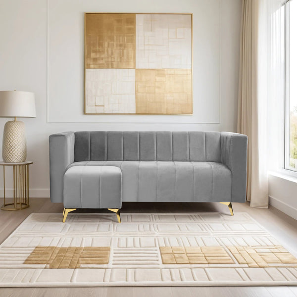 Tokyo Icon Ottoman 4 Seater Sofa - ( Plush Suede Fabric - Grey )