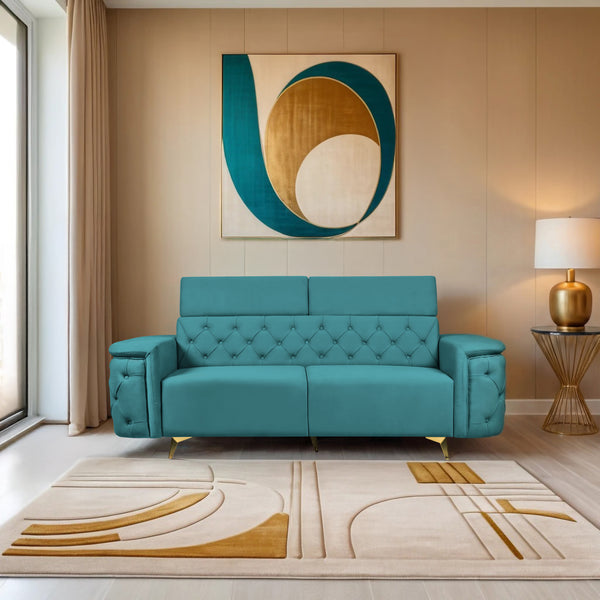 Rome 3 Seater Sofa- ( Plush Suede Fabric-Teal )