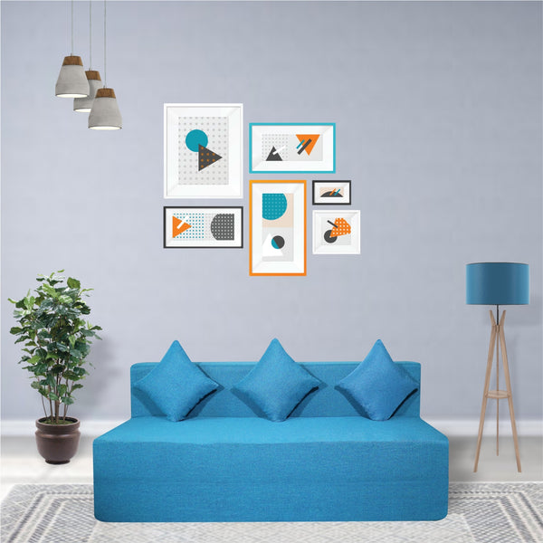 Rejoice Sofa Cum Bed Cover - 3 Seater, Plain Cushion ( Jute Fabric,  Sky Blue )