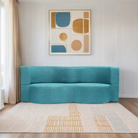 curved flipper x sofa cum bed 3 seater jute fabric sky blue
