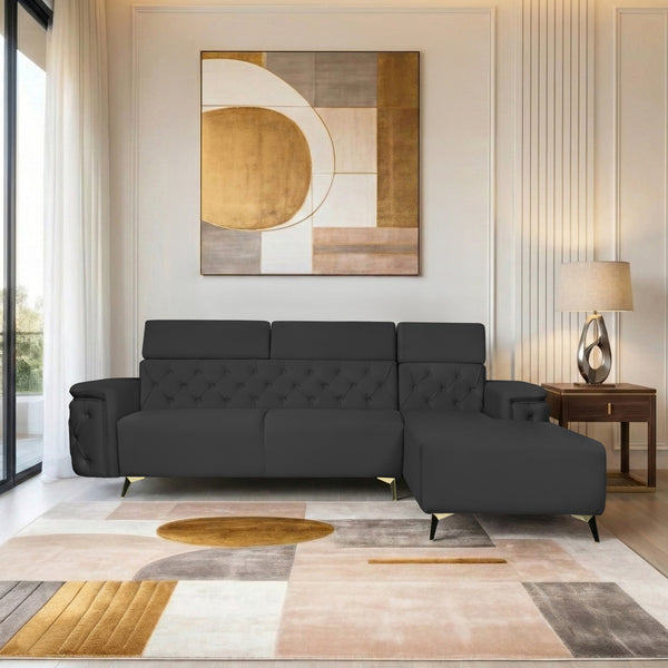 Rome 6 Seater Sofa Set Right Corner- ( Plush Suede - Black )