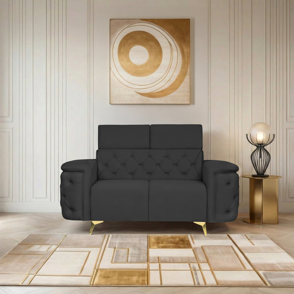 Rome 2 Seater Sofa- ( Plush Suede Fabric- Black )