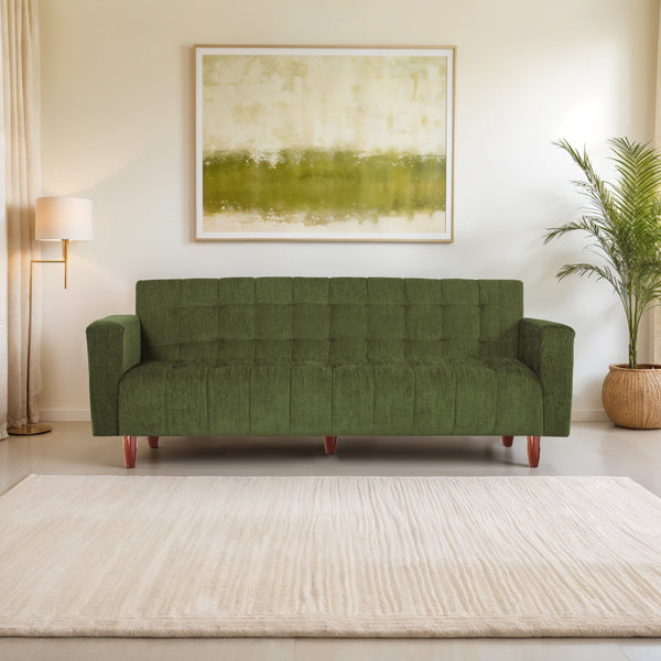 Lisbon Neo 3 Seater Wooden Sofa Cum Bed - ( Premium Molfino Fabric- Green )