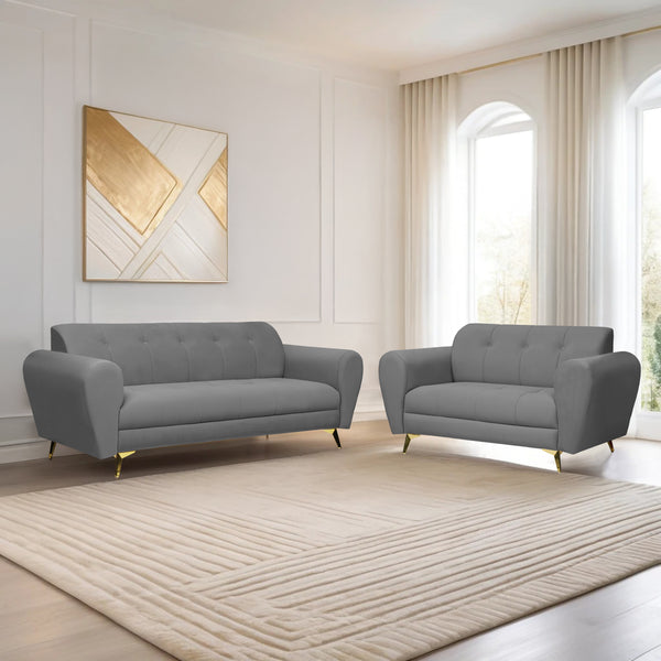 Milan Icon (3+2) Seater Sofa- ( Plush Suede Fabric - Grey )