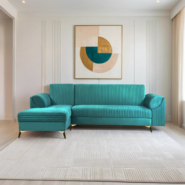 Venice 6 Seater Sofa Left Corner - ( Plush Suede Fabric - Teal )