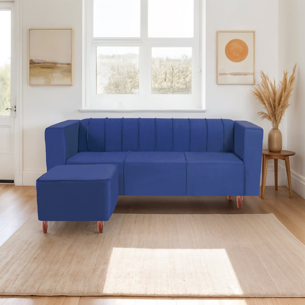 Sydney 4 Seater Sofa with Ottoman- ( Plush Suede Fabric- Blue )