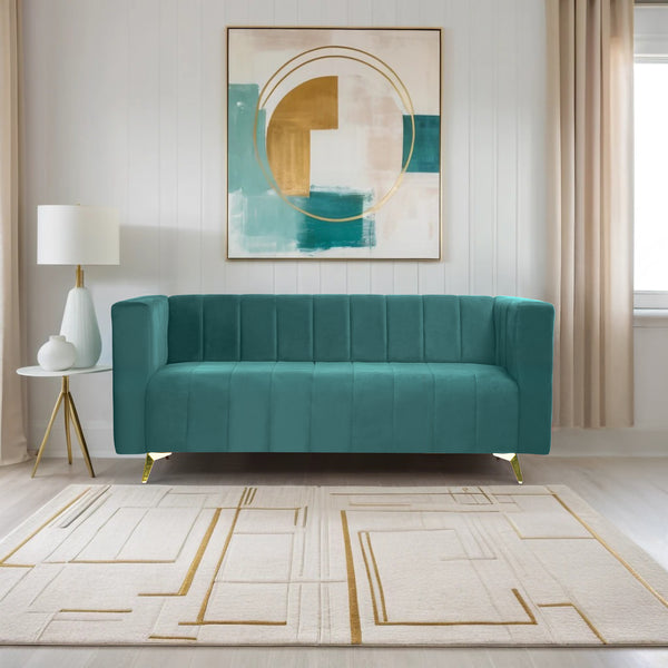 Tokyo Icon 3 Seater Sofa- ( Plush Suede Fabric- Teal )