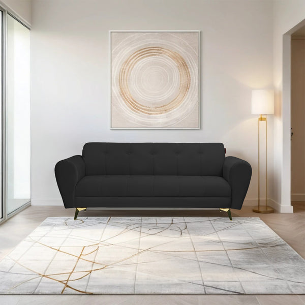 Milan Icon 3 Seater Sofa- ( Plush Suede Fabric- Black )