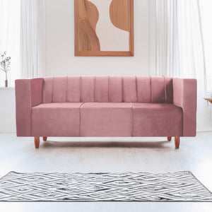 Sydney 3 Seater Sofa- ( Plush Suede Fabric- Peach )
