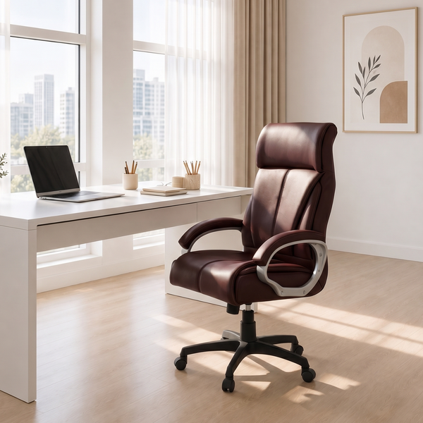 Elite High-Back Office Chair – Ergonomic, Durable & Versatile (Leatherett - Brown)