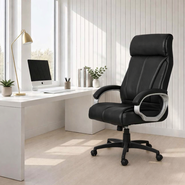 Elite High-Back Office Chair – Ergonomic, Durable & Versatile (Leatherett - Black)