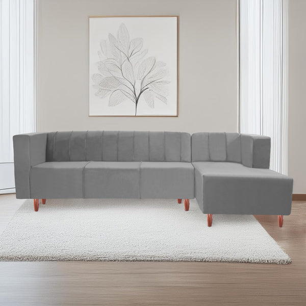 Sydney 6 Seater sofa right corner- ( Plush Suede Fabric- Grey )
