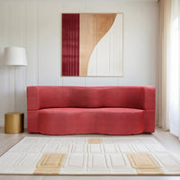 curved flipper x sofa cum bed 3 seater jute fabric maroon