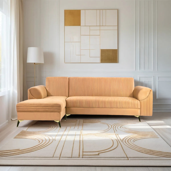 Venice 6 Seater Sofa Right Corner - ( Plush Suede Fabric - Beige )