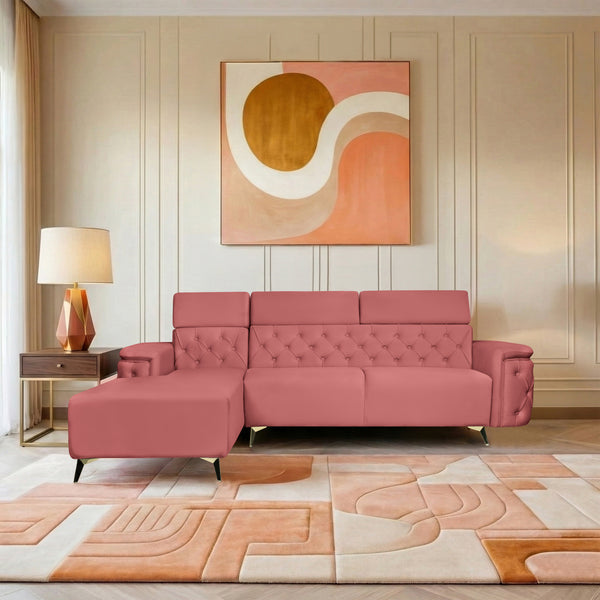 Rome 6 Seater Sofa Set Left Corner- ( Plush Suede - Peach )
