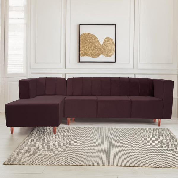 Sydney 6 Seater Sofa left corner- ( Plush Suede Fabric- Brown )