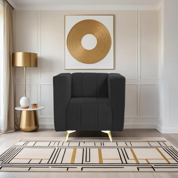 Tokyo Icon 1 Seater Sofa- ( Plush Suede Fabric- Black )