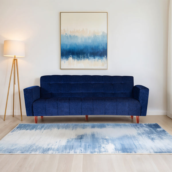 Lisbon  4 Seater Wooden Sofa Cum Bed - ( Premium Molfino Fabric-Blue)