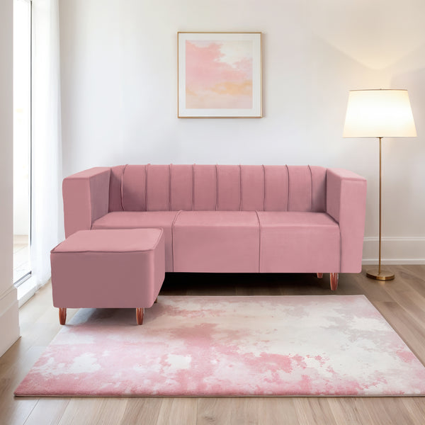 Sydney 4 Seater Sofa with Ottoman- ( Plush Suede Fabric- Peach )