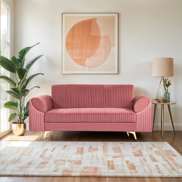 Venice 3 Seater Sofa- ( Plush Suede Fabric - Peach )