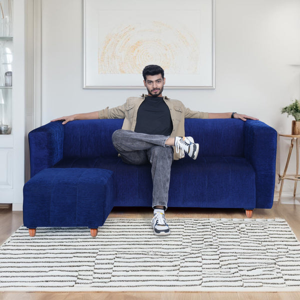 Tokyo 4 Seater Sofa with Ottoman- ( Premium Molfino Fabric- Blue )