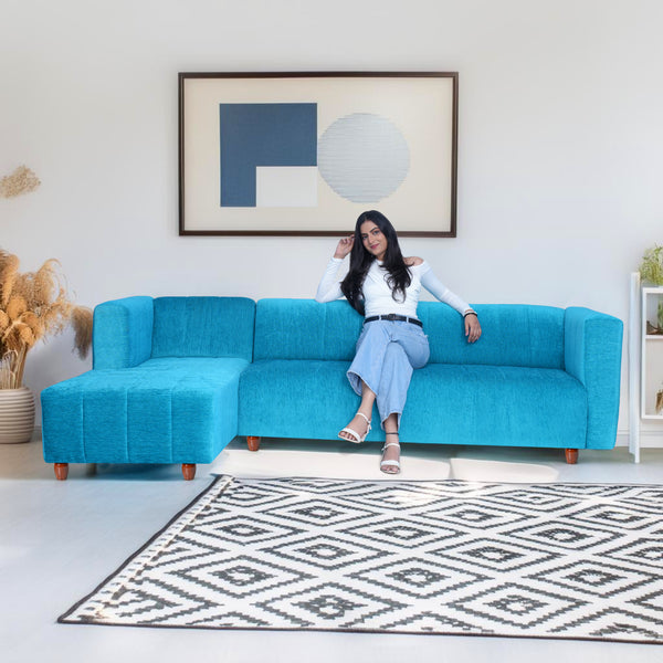 Tokyo 6 Seater Sofa Left Corner- ( Premium Molfino Fabric- Sky Blue )